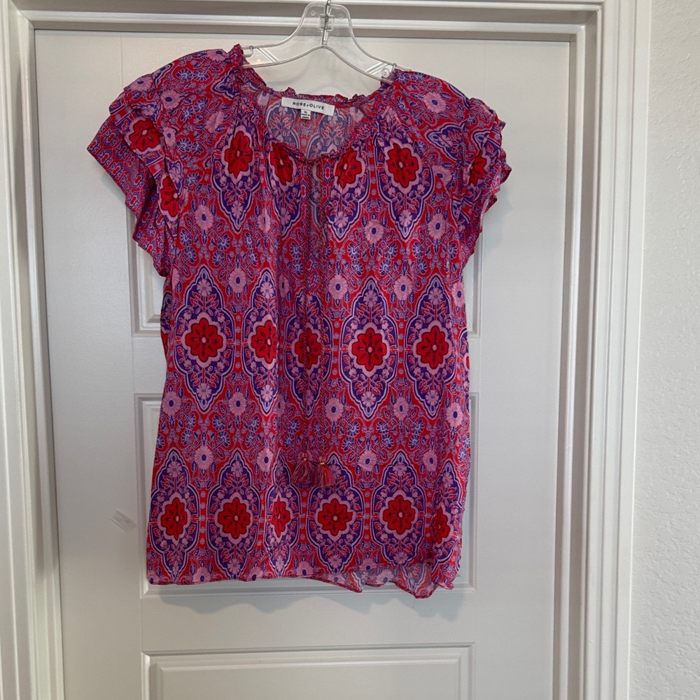 Rose & Olive Red and Purple Patterned Blouse